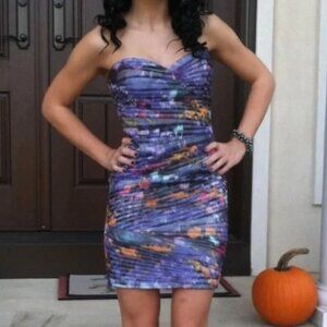 BCBG Kameron Watercolor Strapless Dress